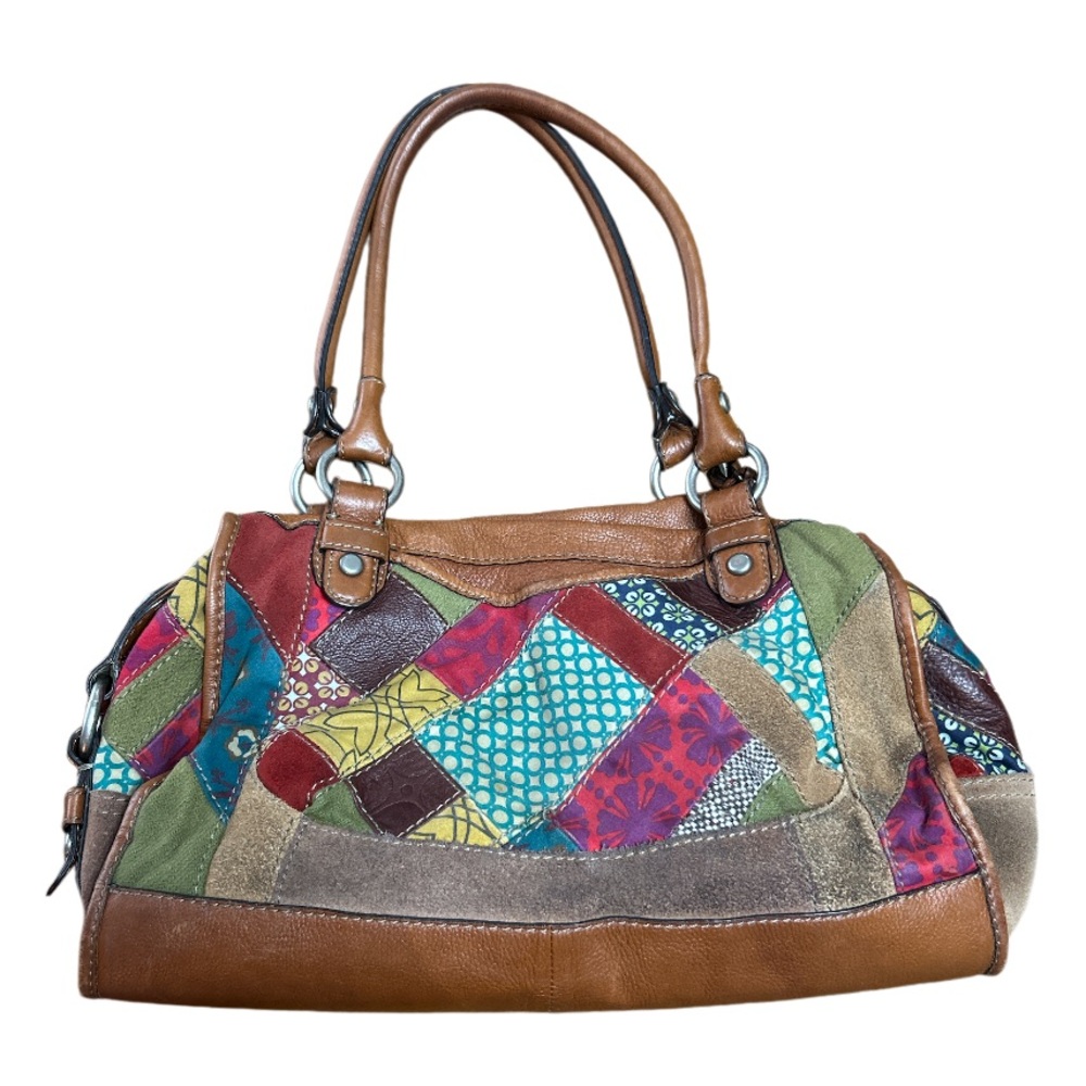 Y2K Vintage Fossil Patchwork Shoulder Bag leather and canvas Multi Color